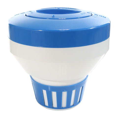 330 Floating Chemical Dispenser for Six 3 Inch or 3 Lb of 1 Inch Tablets; Blue and White; 12/carton - Poolweb Image