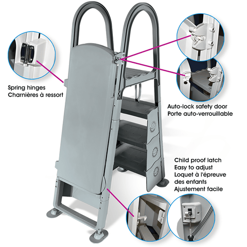Above Ground Pool Resin A-Frame Safety Ladder w/ Safety Door - ACM-101AS
